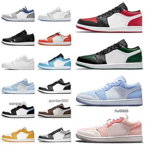 Jumpman 1 Basketball Shoes Designer Womens Top quality 1s Sneakers Aluminum Bred Toe Light Chocolate Mighty Swooshers Pollen Low Sports UNC JORDAM