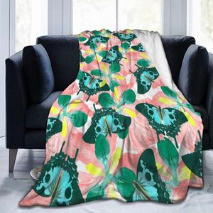 Blankets Soft Warm Flannel Blanket Butterfly Floral Vintage Print Travel Portable Winter Throw Thin Bed Sofa