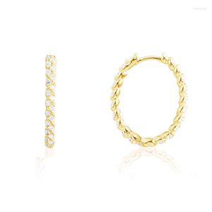 Hoop Earrings SOELLE 925 Sterling Silver Yellow Gold Color SOLEIL Circle Pave Zircon Stones Fine Women Fashion Luxury Jewelry