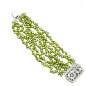 Связанные браслеты 7 рядов настоящие зеленые культивируемые жемчужные браслеты Cz Crue Crystal Clasp Ручная работа для женщин подарки