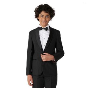 Herrdr￤kter svart solid f￤rg ton￥ring pojkar satin lapel blazer skr￤ddarsydd enstaka br￶st party prom coat tuxedos/br￶llop formell slitage set