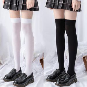 Women Socks Sexy Solid Black White Striped Long Over Knee Stockings Pantyhose Ladies Girls The Thigh High