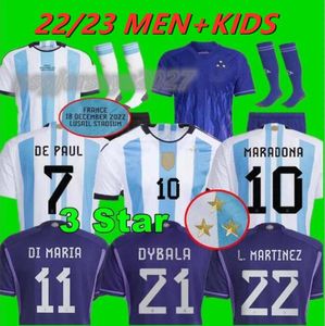 3 stjärnor 2022 Argentina Soccer Jerseys Player Version fans män barn set kit 22 23 argentinska barn dybala kun aguero romero tagliafico di maria 2023 fotboll tröjor