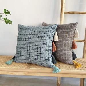 Pillow Tassels Cover 45x45cm Boho Decorative Pillowcases Blue Handmade Woven For Home Pillows Sofa