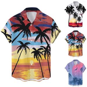 Men's Casual Shirts Man Summer Beach Tree Print Blouse Short Sleeve Turn Down Collar Shirt Hawaii Style Streetwear Clothes Camisa Hawaiana