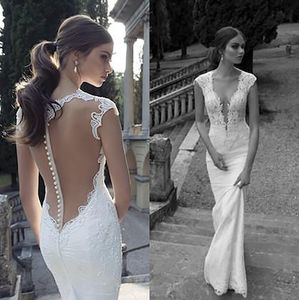 Новые свадебные платья Berta Winter Lace с глубокой V Sece Sheer Illusion Back Sweath Sweef Train Cover Culle Custom White Bridal Howns