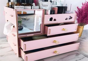Junejour DIY Kosmetische Aufbewahrungsbox Holz Make -up Organizer Schmuck Beh￤lter Holzschubladen Veranstalter Handgefertigt1932230