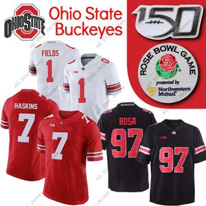 Maillots de football Buckeyes Maillots de football NCAA Ohio State Jersey Justin Fields JK Dobbins 15 Elliott Dwayne Haskins Jr. Nick Bosa 150TH Pat