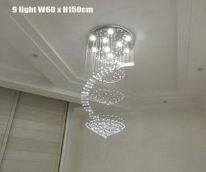 Lyxig LED -regndropp Chandelier Crystal Light GU10 LED -glödlampor Flush Mount Staircase Lysning Fixtur Rostfritt stål Cold White5512559