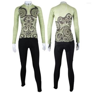 Yarış ceketleri simetrik desenler ropa Ciclismo kadın polyester uzun kollu bisiklet forması nefes alabilen yeşil bisiklet kıyafetleri boyutu xs