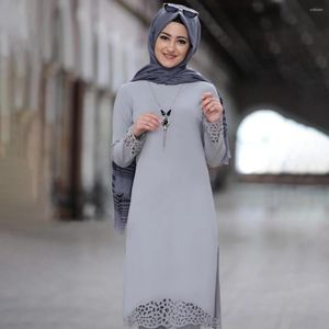Ethnic Clothing 2022 Dubai Turkish Muslim Suit Abaya Robe Set Burning Flower Long Sleeve T-Shirt Dress Spring Two-Piece