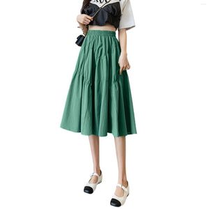 Röcke Damen Vintage Midi 2022, elastisch, hohe Taille, einfarbig, fließend, plissiert
