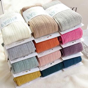 Women Socks Autumn Winter Pantyhose Cotton Knitted Stockings Candy Color Warm Twist Striped Tights Footless