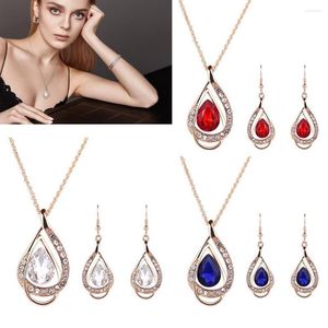 Halskette Ohrringe Set Luxus Jewerly Sets Frauen 2 PCS Schmuck Gold Silber Kristall Für Hochzeit Weiß Rot Blau