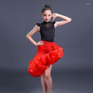 Stage Wear 2022 Abito rosso Ballo latino per donna Manica Tango Rumba Flamengo Costume da ballo