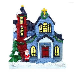 Christmas Decorations LED Resin Scene Village Houses Town Battery Operate Ornaments Cabin Tiny Snow Collec