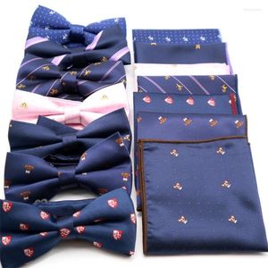 Bow Ties Luxury Mens Bowtie Handkerchief Set Adjustable Man Vintage Dog Printing Bows Tie Butterflies Squares For Wedding Party Tuxedo