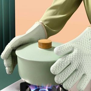 Silicone Oven Mittens Pastry Tools Heat Insulation Gloves Thickened 5 Fingers Plus Cotton Anti-scalding Resistant Baking Glove for Kitchen Microwave 1221720