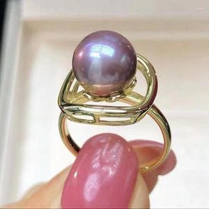 Cluster Rings HENGSHENG Genuine 925 Sterling Silver Adjustable 9-10mm Edison Purple Freshwater Pearls Ring Women Wedding Fine Jewelry