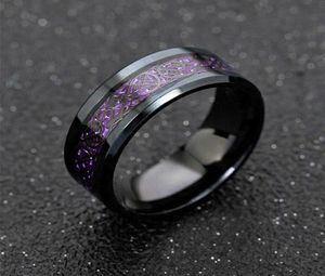 Ny lila drake ring för män bröllop rostfritt stål kolfiber svart drake inlay komfort passar band ring mode smycken q07083381755