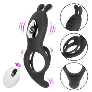 Beauty Items 2 in 1 Vibrating Penis Ring Male Delay Ejaculation Remote Control sexy Toys for Couples G-Spot Clitoris Stimulation 9 Frequency