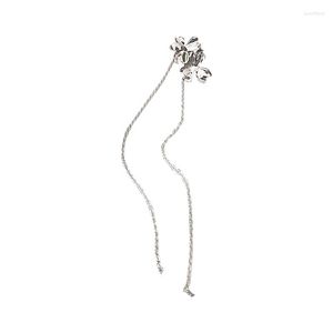 Backs Earrings 2023 Fantasy Single Piece Flower Clip For Women Silver Color Copper Floral Long Tassel Earring Statement Jewelry