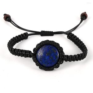 Charm-Armbänder aus Naturstein, rund, Lapislazuli, Tigerauge, Hämatit, Quarz, gewachste geflochtene Kordel, größenverstellbar, Unisex-Armbandschmuck