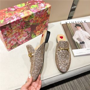 Herr dam helt guld läder tofflor mules designer mule toffel loafers lyxiga fritidsskor gyllene mulor Stor storlek EUR34-46