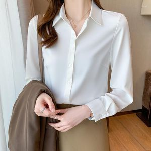 Kvinnors blusar toppar Mujer kläder Autumn Office Worker Shirt Women's 2022 Silk White Long Sleeve and Women Button Up 2005
