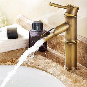 Banyo Lavabo muslukları Avrupa retro havza musluğu bambu tarzı şelale soğuk su miktarı pirinç musluk