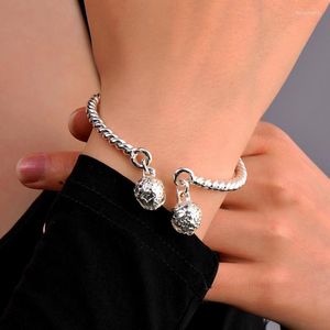 Vintage Silver Plated Bell Bracelet with 'Make a Step' Sound for Women - Small chain bangles Brangle with Twist Design (1CF3)