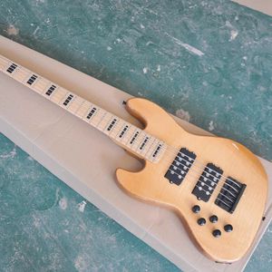 5 strängar Vänster handel med elektrisk basgitarr med Flame Maple Veneer Ash Body Maple Freboard Anpassningsbar