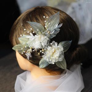 Headpieces HP054 Fresh Wedding Bridal Hairwear Organza Leaf Flower Bridesmaid Flower-Girl Hairpin Women Birthday Gift Tiara Wed Accessories