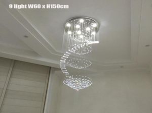 Lyxig LED -regndropp Chandelier Crystal Light GU10 LED -gl￶dlampor Flush Mount Staircase Lysning Fixtur Rostfritt st￥l Cold White1050119