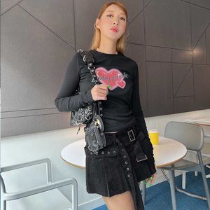 Women Designer 2023 New Fashion Slim Sexy Casual Love Printed Personalized Street Slimming Long Sleeve Base T-shirt