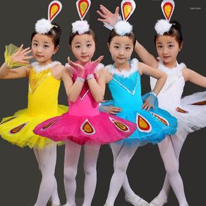 Bühnenkleidung Kinder Ballett Kleid Mädchen Tutu Kostüm Kurzarm Trikot Gymnastik Kinder Pfau Tanz Dancewear 18