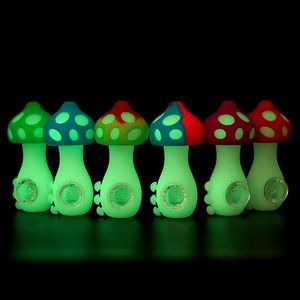 Colorful Silicone Mushroom Style Pipes Glow In Dark Herb Tobacco Oil Rigs Glass Porous Hole Filter Bowl Handpipes Smoking Cigarette Holder Tube Wholesale