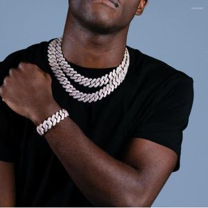 Kedjor hiphop 3 rad cz 19mm kubansk l￤nkkedja halsband is ut bling 5a kubik zirkonia asfalterade 4 f￤rger breda tunga m￤n kvinnor smycken