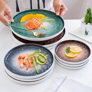 Geschirr-Sets, Steinmuster, Keramik-Teller, Knochenporzellan, Salat, Sushi, Dessert, Servierplatte, Heimküche, runde Gerichte