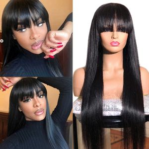 Hot Lace Wigs Mstoxic Straight Human Hair with Bangs Full Machine Made 613 Blonde Colored 99j Red Peruvian 221216