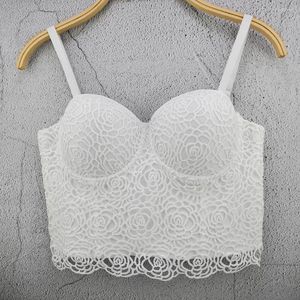 Damen-Tanks, Cupnaya, Damen-Spitzen-Crop-Top, Spaghetti-Träger, sexy Bustier, bequem innen, kurzes Cami-Korsett, Bralette, einfarbig, Schwarz, Weiß, Rot