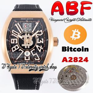 ABF Vanguard Encrypto V45 A2824自動メンズウォッチローズゴールドスチールケースブラックダイヤルビットコインウォレットアドレスナイロンラバーストラップスーパーエディションETERNITY WATH