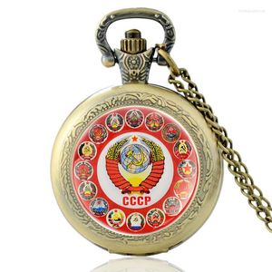Pocket Watches Vintage Bronze Classic Russia Soviet Sickle Hammer Quartz Watch Retro Men Women CCCP Pendant Necklace