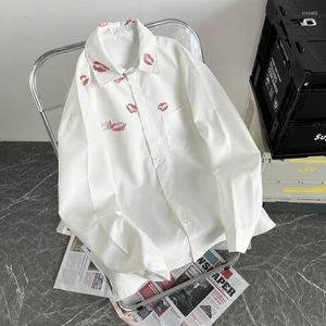Camisas casuales para hombres Moda impresa impresa Simple All-Path White White Flow Long manga Long Adolescentes Unisex Bot￳n Bot￳n Blusas