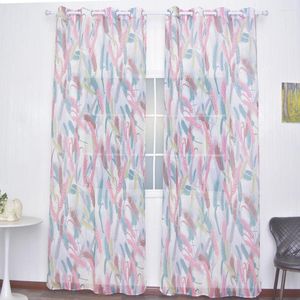 Curtain FMH Sheer Panels For Living Room Bedroom French Window Faux Linen Drapery Tulle Printed Wheat In Silver Grommets