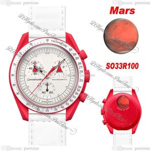 Bioceramic Moonswatch Swiss Quqrtz Chronograph Mens Watch SO33R100 Mission to Mars 42mm Real Fiery Red Ceramic White Dial Nylon Wi266R