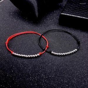 Fußkettchen Einfaches Paar Fußkettchen Silber 925 Perlenschmuck Herbst Knöchelarmband Weibliche Beinkette Rotes Seil Schwarz Handgewebt