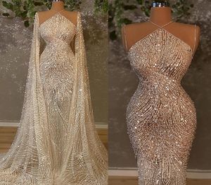 Sparkly Sequined Mermaid Wedding Dress with Wrap Illusion Bling Dubai Princess Bridal Gowns Robe De Soiree Turkish Couture Abendkl1186334