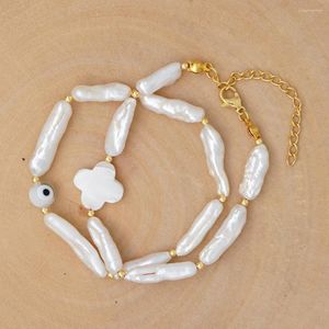 Bracelets de charme White White Long Pearl Bads Pulseira de conector Chain Eyes para mulheres Presente