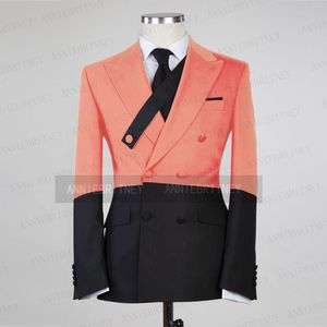 Erkekler Takımlar En Son Mercan Kırmızı Erkek Takım 2 PCS Özel Yapımı Man Damat Düğün Smokin Partisi Partisi Balo PERSELİ BLAZER PANT PANTALARI SET